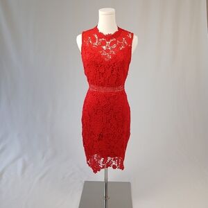 Eilly Bazar Red Sleeveless Lace Overlay Mini Cocktail Dress S